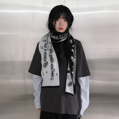 Knitted Christmas Letter Snowflake Scarf Cozy Double-Sided Winter Wrap