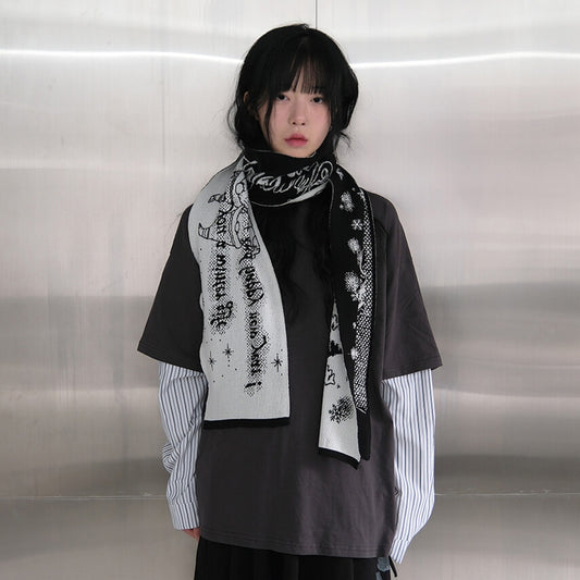 Knitted Christmas Letter Snowflake Scarf Cozy Double-Sided Winter Wrap