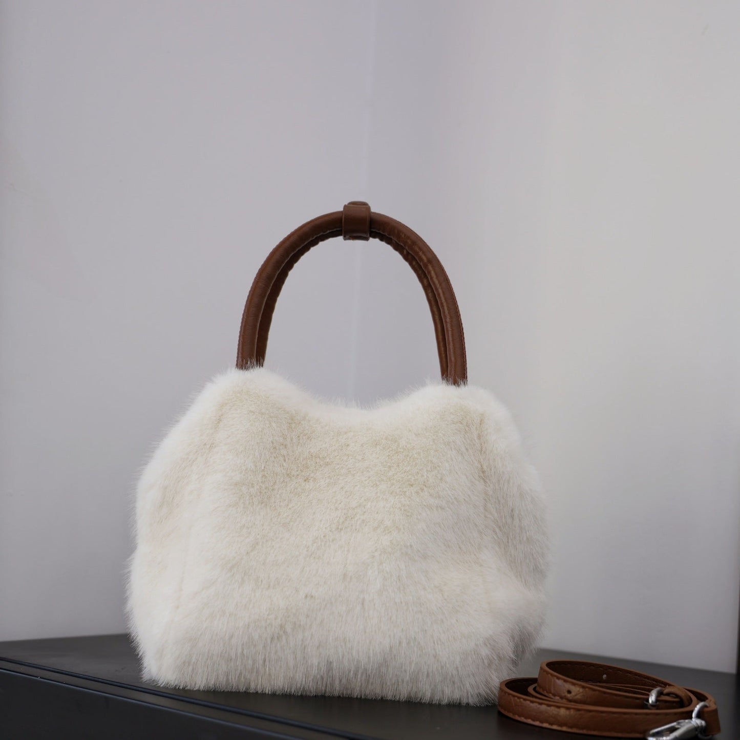 Minimalist Solid Color Fluffy Fuzzy Handbag