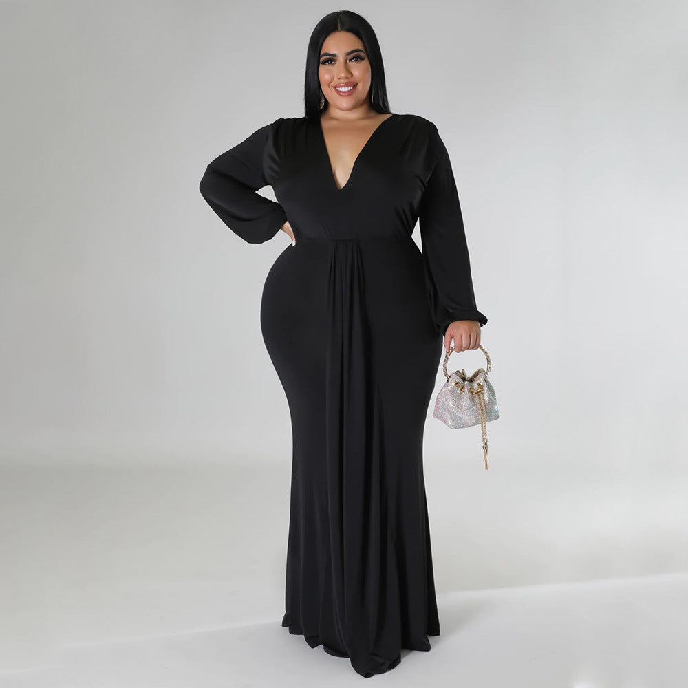 Trendy Plus Size V-Neck Irregular Hem Dress For Night Out