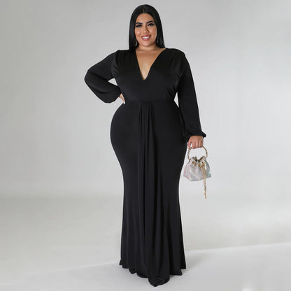 Trendy Plus Size V-Neck Irregular Hem Dress For Night Out