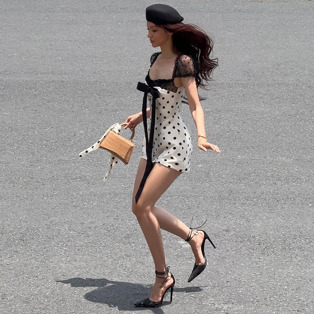 Polka Dot Lace Detail Bodycon Dress