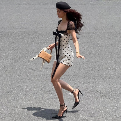 Polka Dot Lace Detail Bodycon Dress