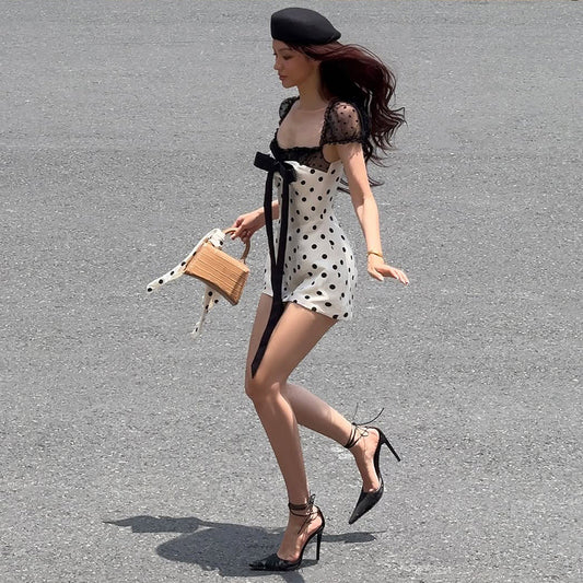 Polka Dot Lace Detail Bodycon Dress