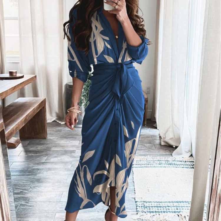 Elegant Floral V-Neck High-Waisted Dress for Women