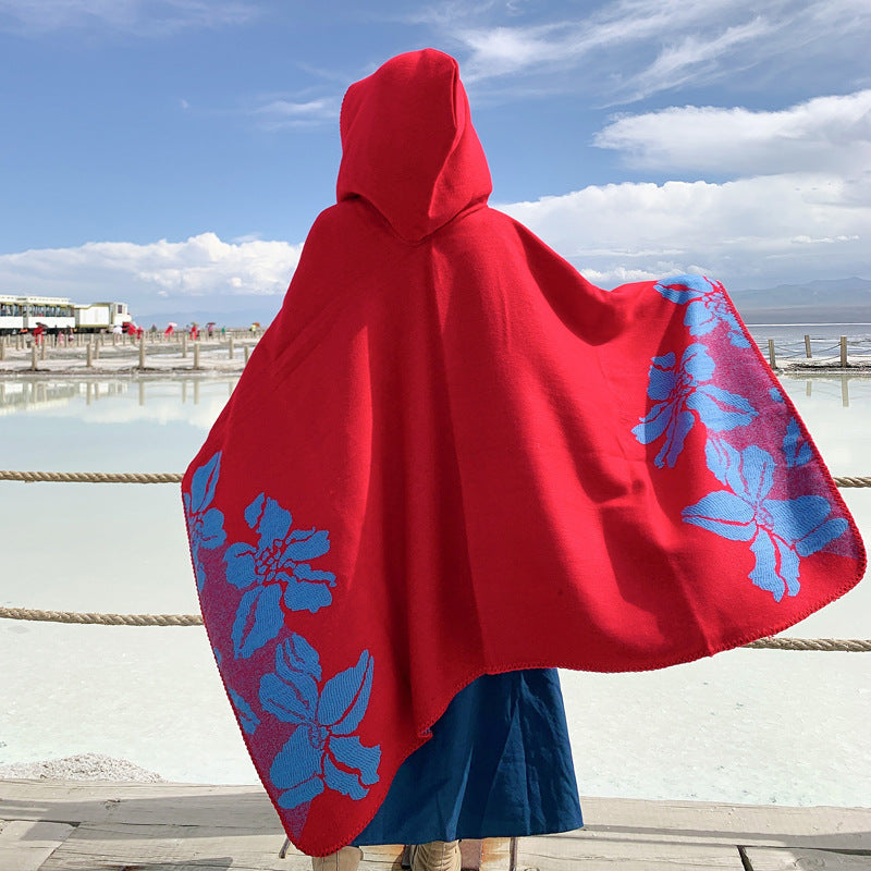 Tibetan Cold Protection Thickened Split Shawl Cloak Autumn And Winter Long Warm Scarf Women'S Cloak