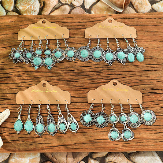 Turquoise Geometric Earrings Vintage Ethnic Style Zinc Alloy