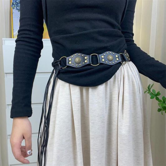 Vintage Studed Metal String Leather Belt