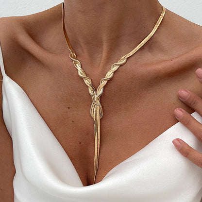 Woven Snake Bone Chain Necklace For Women, Hip Hop Style