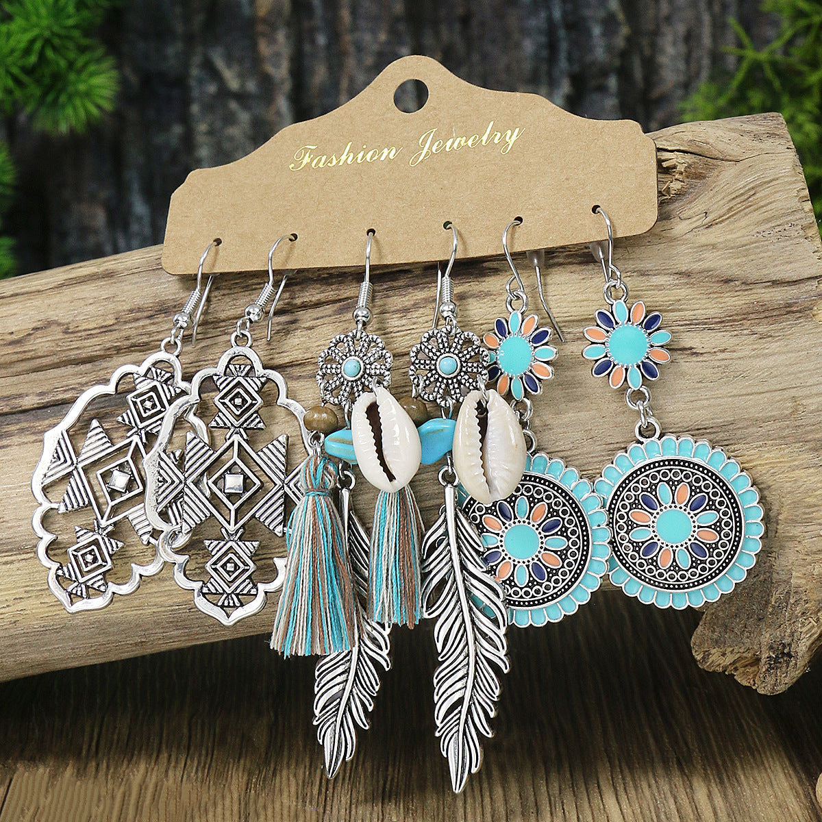 Bohemian Geometric Tassel Earrings Set