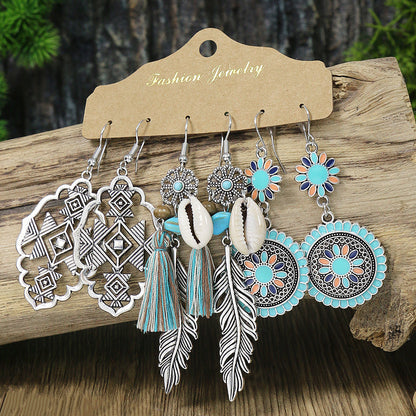 Bohemian Geometric Tassel Earrings Set