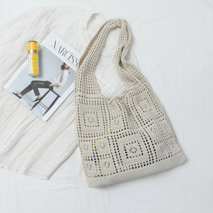 Solid Color Hollow Braided Shoulder Bags