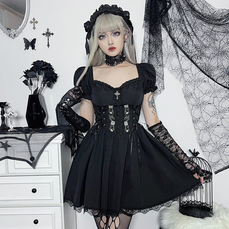 Roses Lace A-Line Dress Summer Casual Street Style
