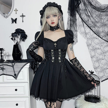 Roses Lace A-Line Dress Summer Casual Street Style