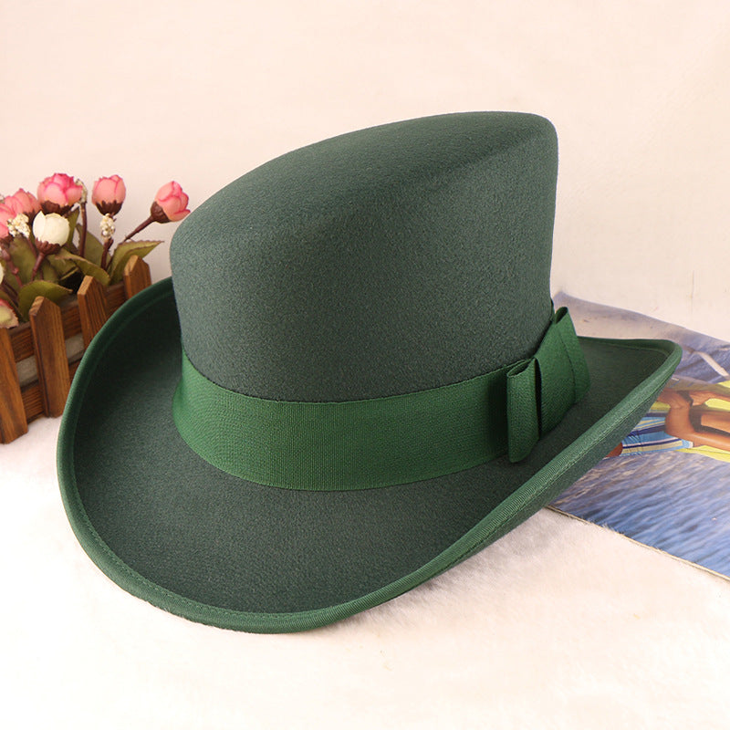 Fashionable Wool Felt Bowler Hat with Bow Decoration