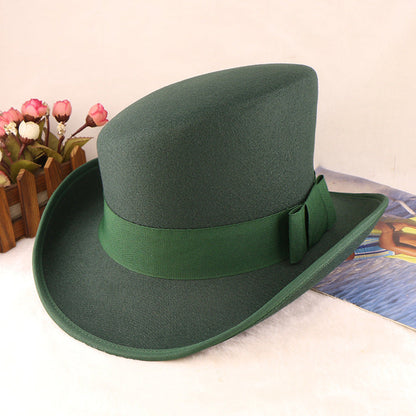 Fashionable Wool Felt Bowler Hat with Bow Decoration