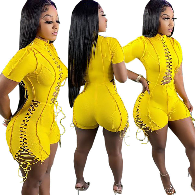 Trendy Casual Solid Color Short Sleeve Jumpsuit