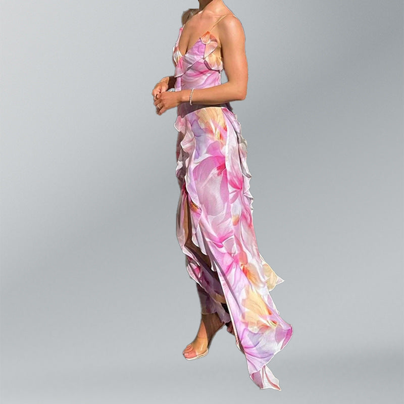 Elegant Floral Slip Dress Casual Beach Vacation Dress