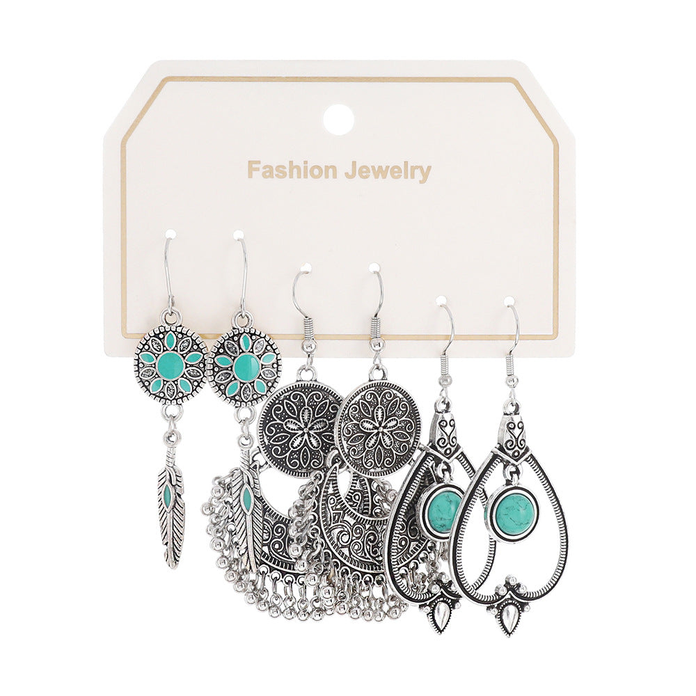 Bohemian Turquoise Tassel Earrings Vintage Alloy Jewelry