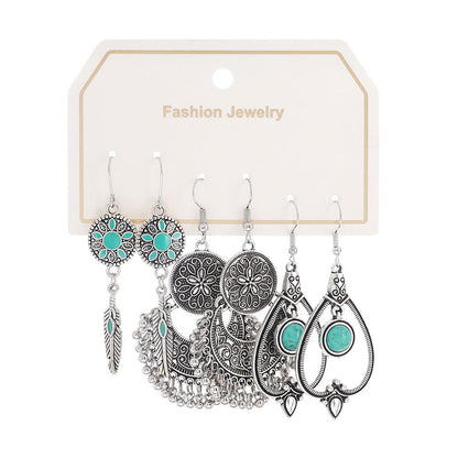 Bohemian Turquoise Tassel Earrings Vintage Alloy Jewelry