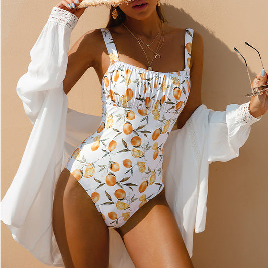 Printed One Piece Swimsuit Women'S Suspenders Slim Swimsuit Bikini