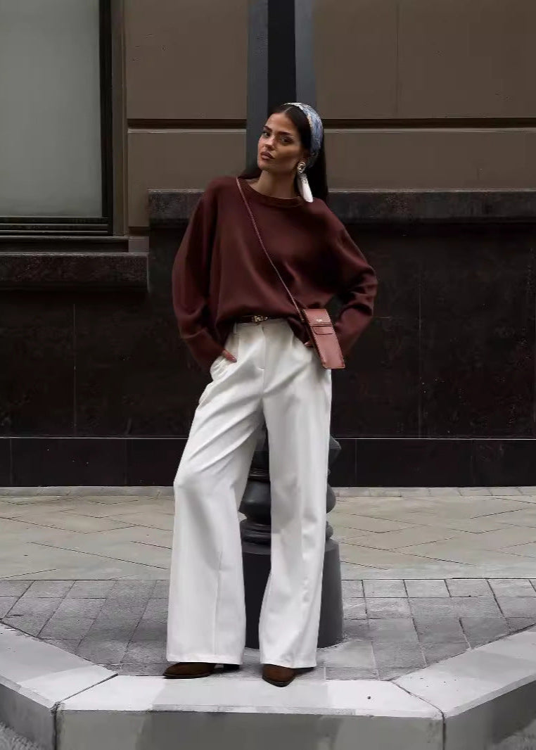 Relaxed Fit Ribbed Knit Sweater Brown