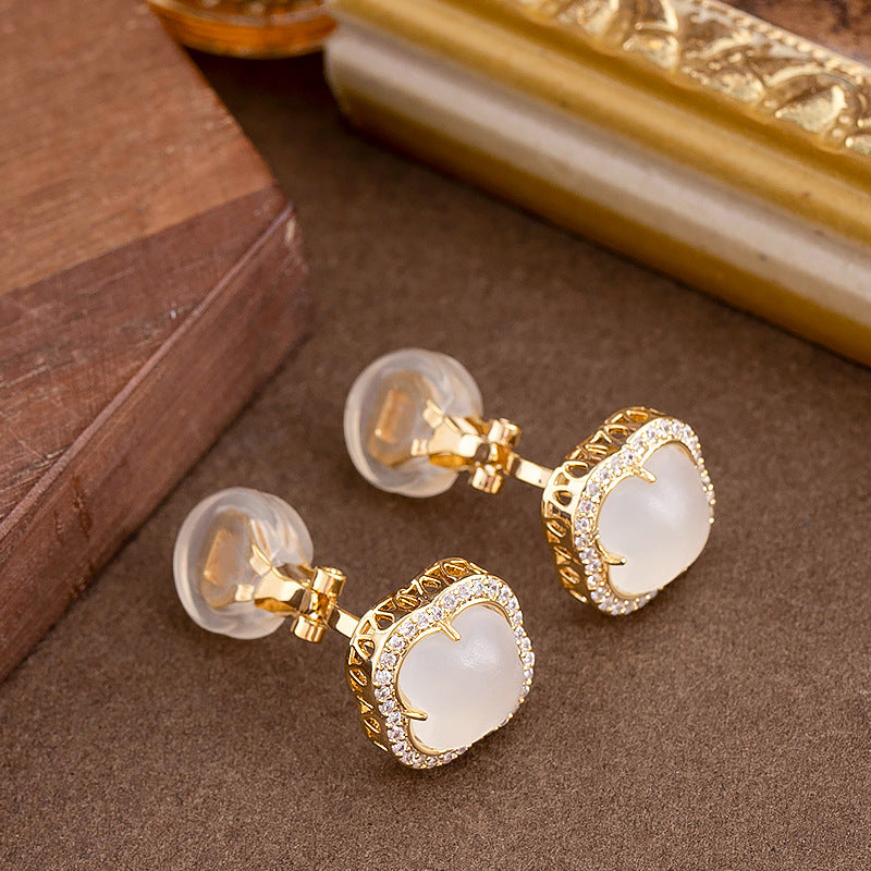 Elegant Gold Clover Clip-On Earrings With Rhinestones