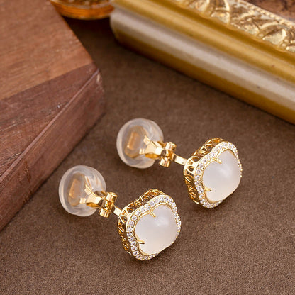 Elegant Gold Clover Clip-On Earrings With Rhinestones