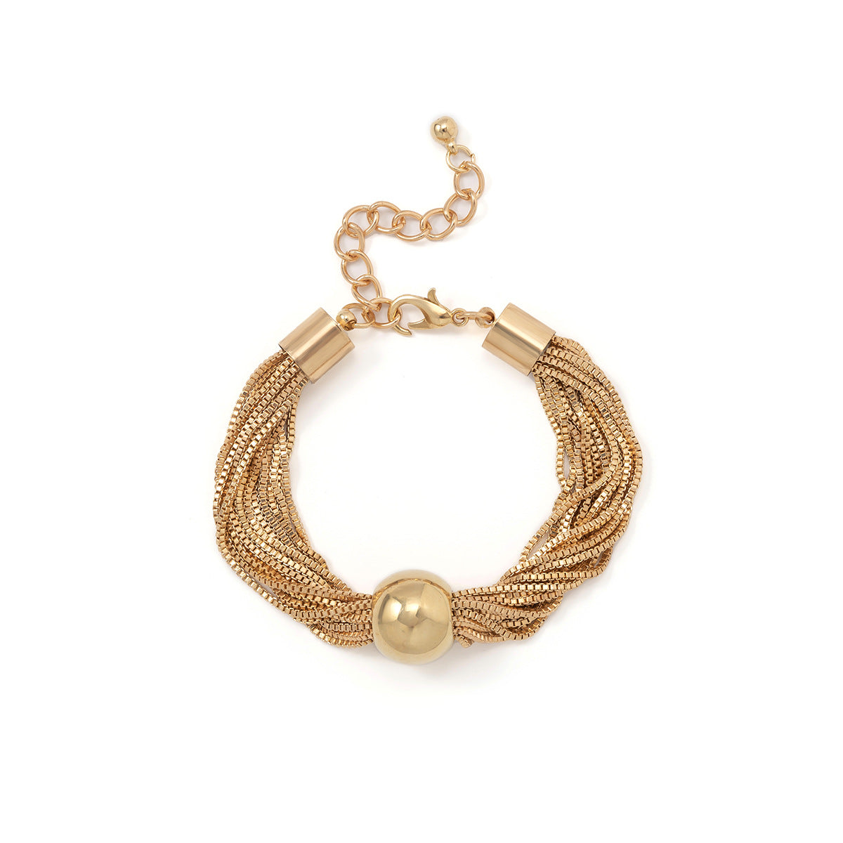 Exaggerated Punk Multi-Layered Chain Necklace With Geometric Ball Design