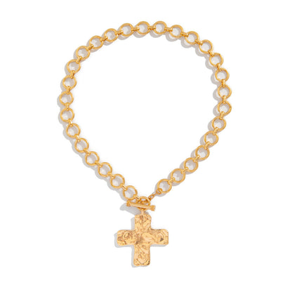 Punk Inspired Metal Cross Necklace With Heart Pendant