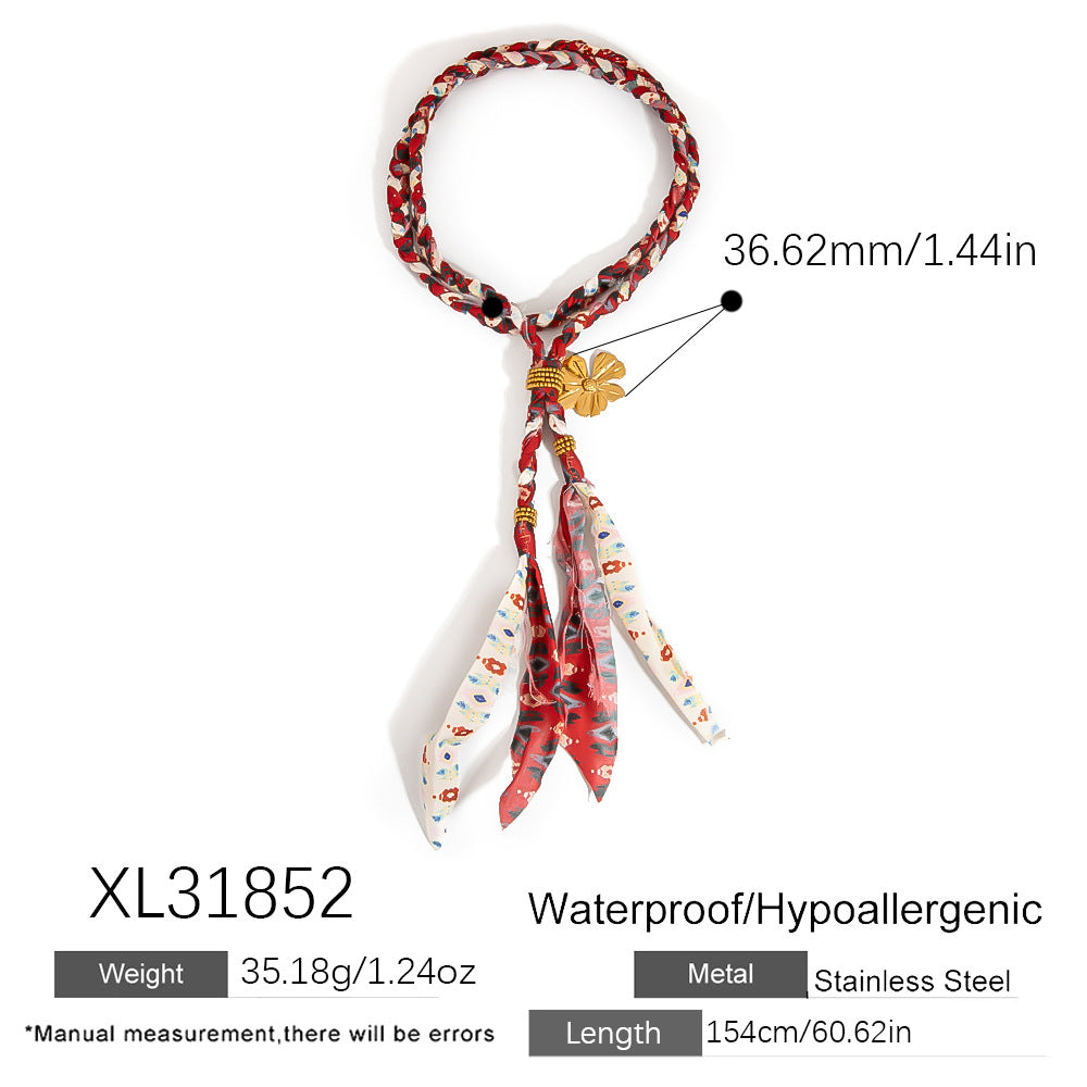 Handmade Floral Print Necklace with Silk Scarf