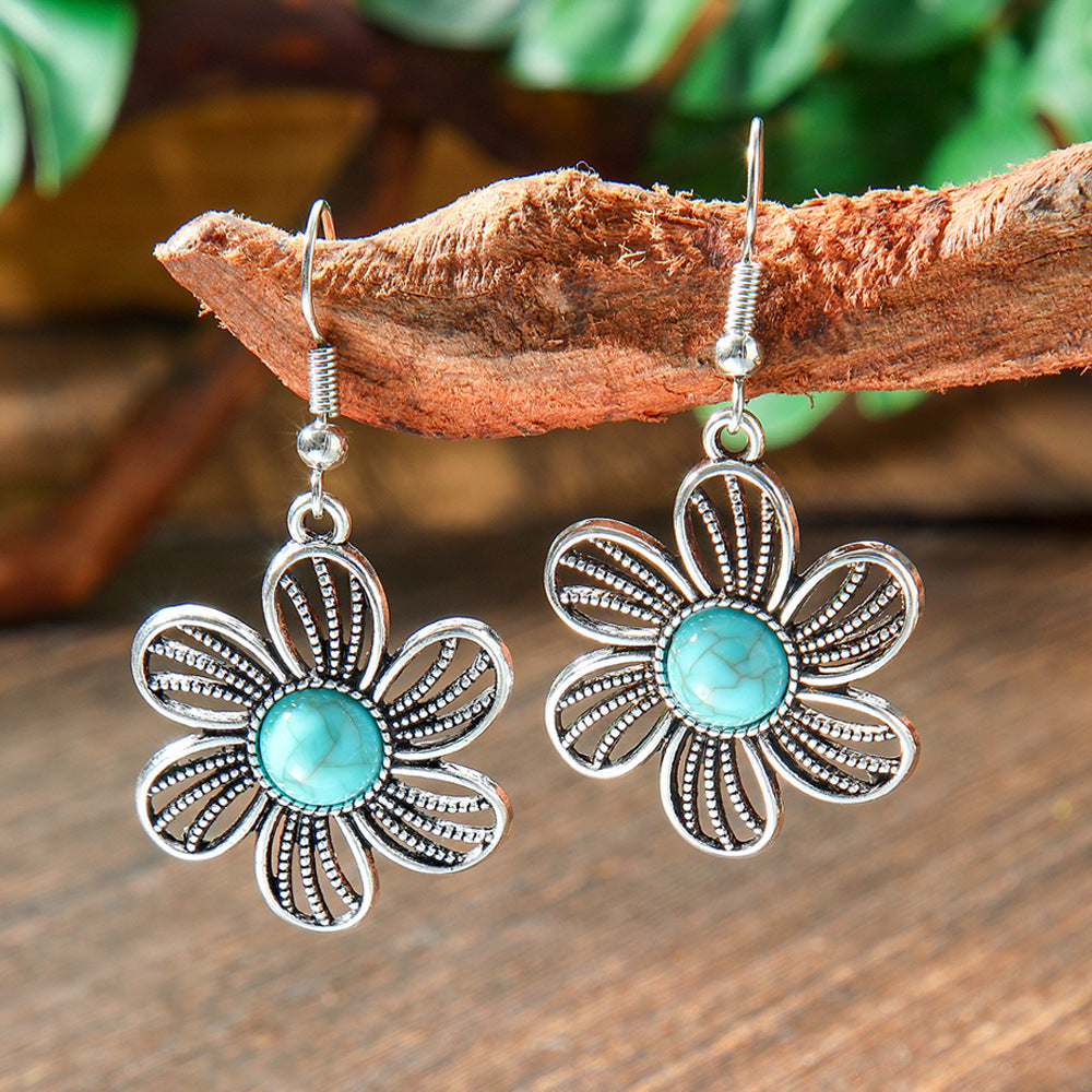 Bohemian Turquoise Earrings Set with Tassels