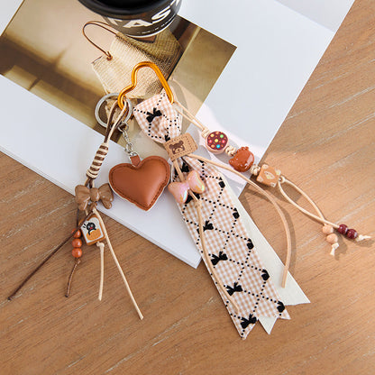 Cute Brown Bow Braided Keychain Bag Charm