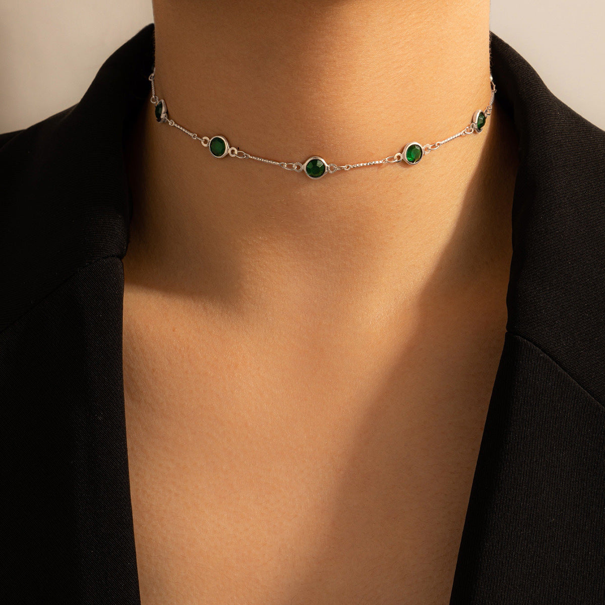 Trendy Green Cubic Zirconia Choker Necklace For Women