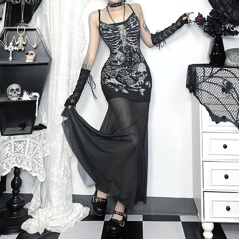 Skeleton Rose Bodycon Dress with Scoop Neck
