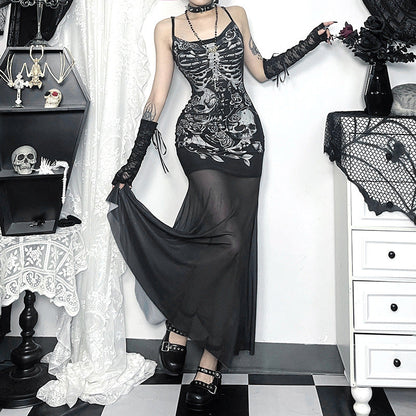 Skeleton Rose Bodycon Dress with Scoop Neck
