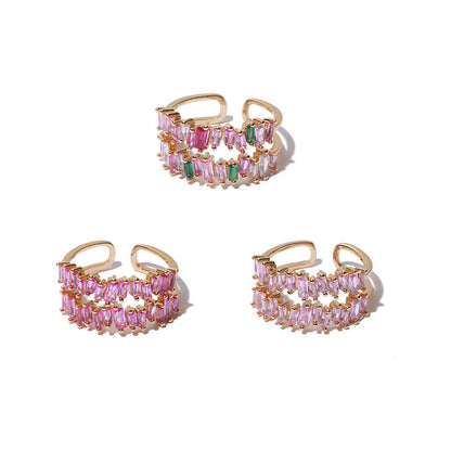 Colorful Zircon Layered Adjustable Ring