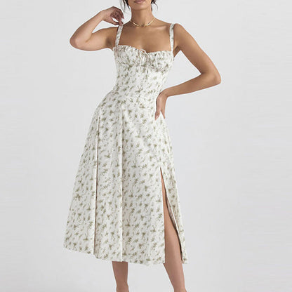 Floral Print Backless Midi Dress