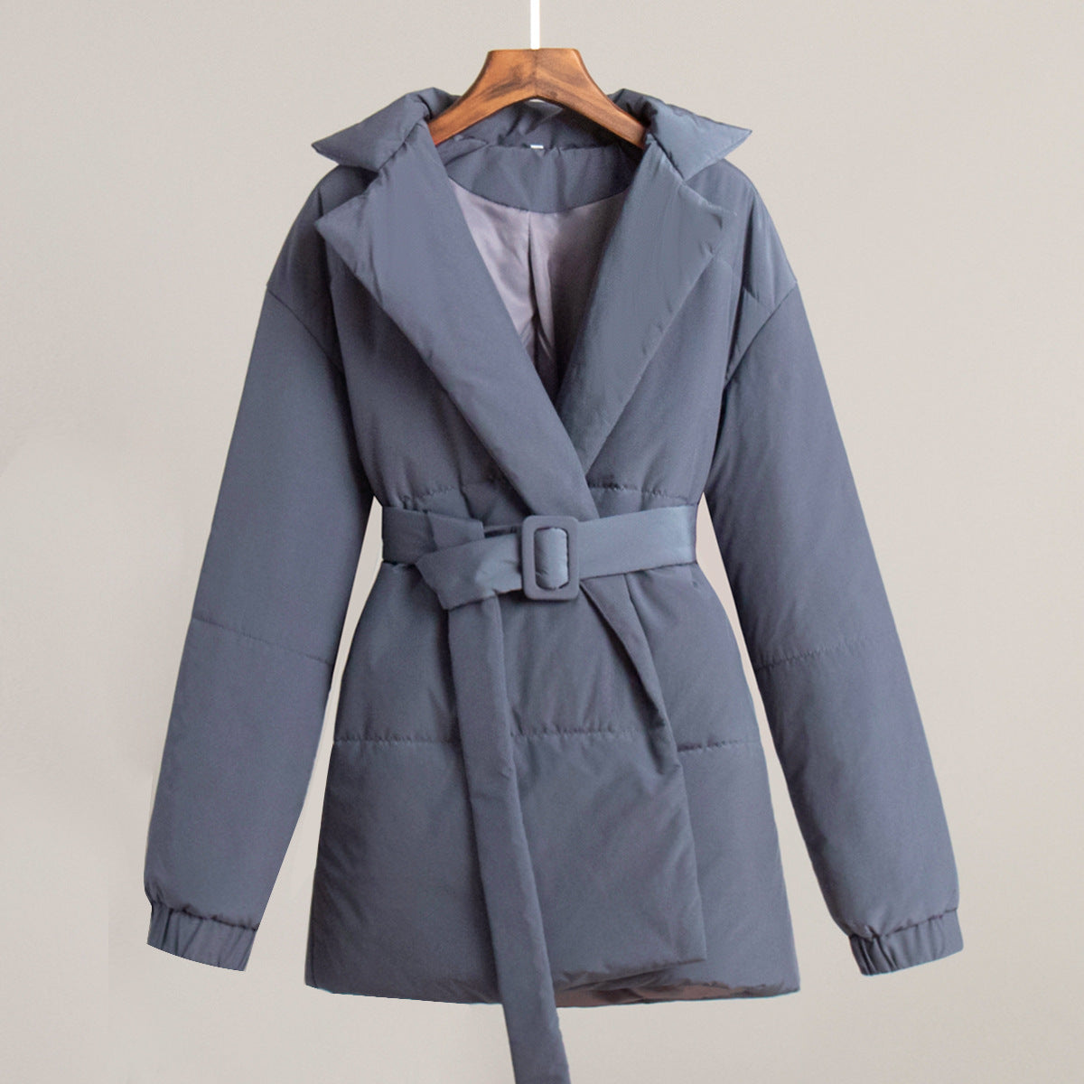 Collared Quilted Coat Slim Fit Belted Outerwear