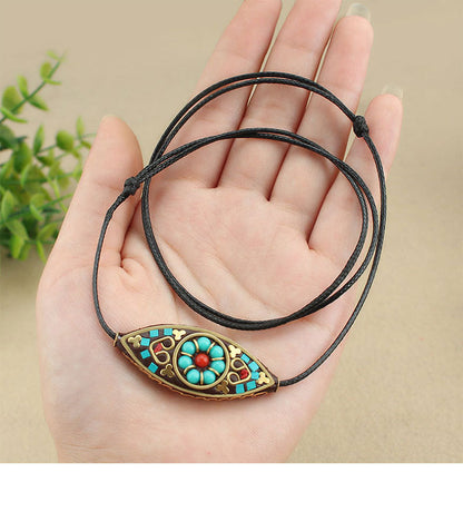 Ethnic Nepalese Buddha'S Eye Pendant Necklace