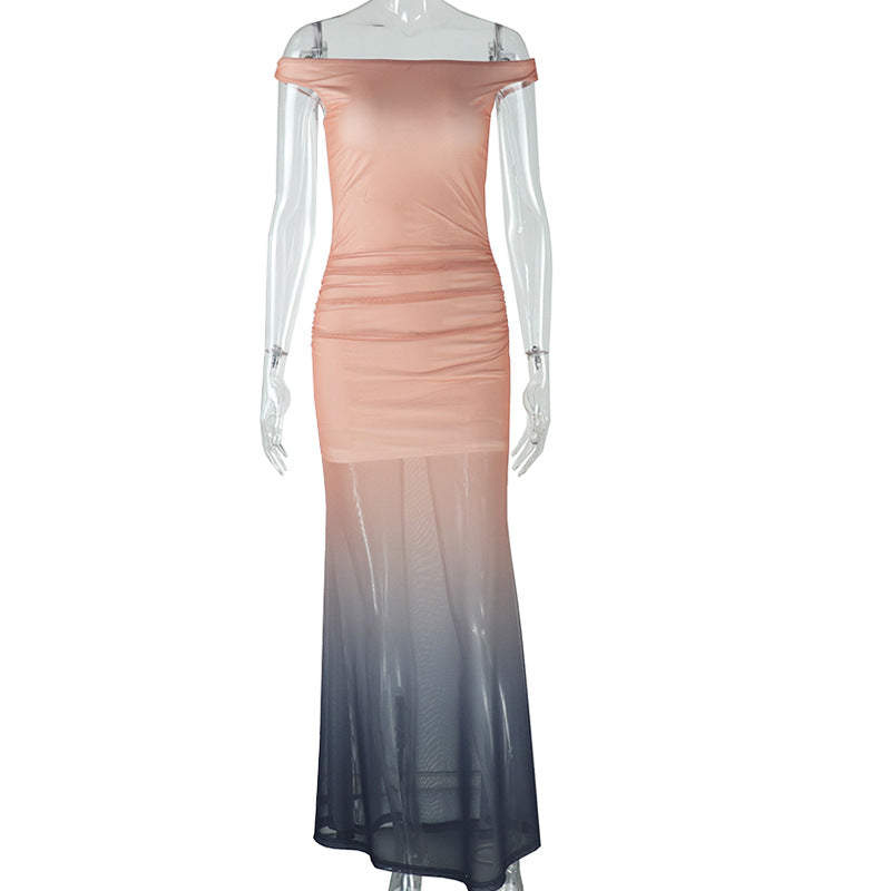 Elegant Color-Blocked Strapless Midi Dress With High Waist