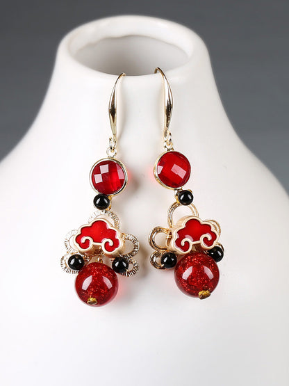 Red Cheongsam Antique National Style Earrings