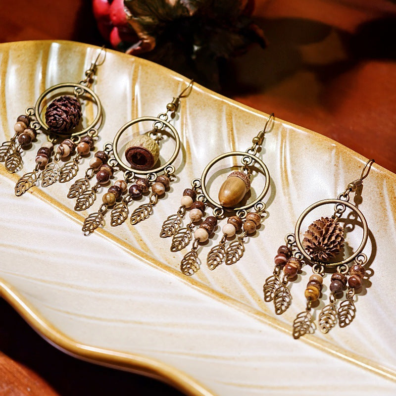 Vintage Inspired Leaf Tassel Earrings Alloy Statement Jewelry