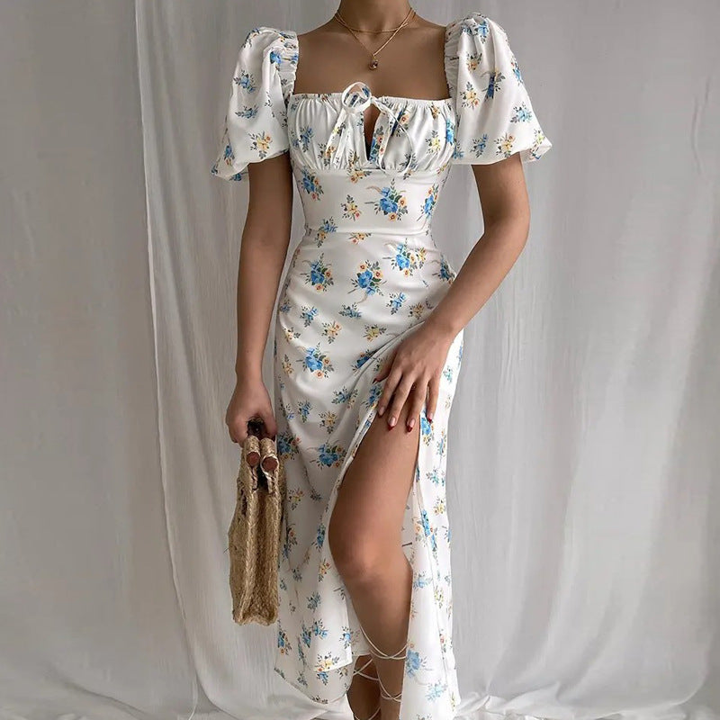 Floral Print Backless Midi Dress