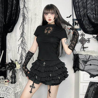 Bodycon Mini Skirt with Cross Pendant - Edgy and Sexy Style