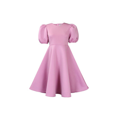 Elegant A-Line Dress With Puff Sleeves And Waist Tie