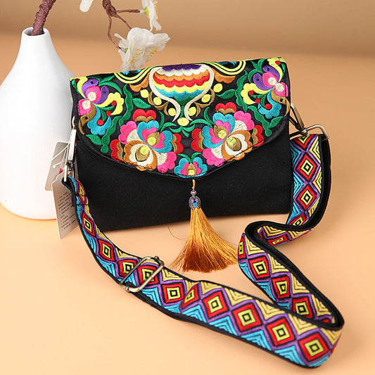 Embroidered Canvas Satchel Women'S Single Shoulder Mini Messenger Bag Embroidered Bag