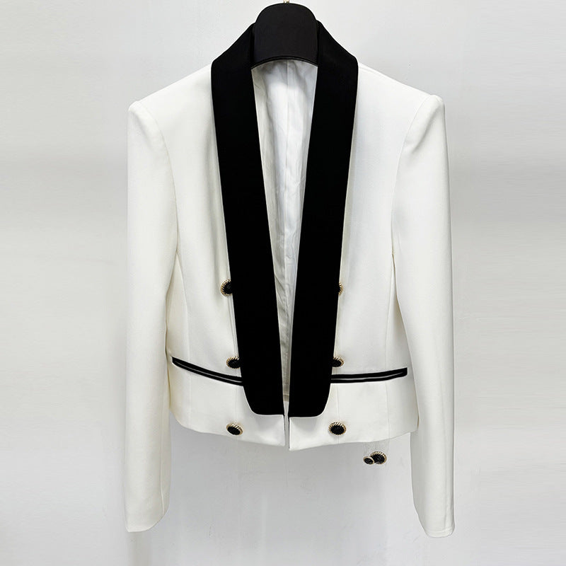 Color Block Short Blazer Elegant Office Jacket