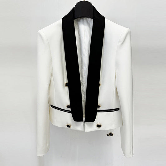 Color Block Short Blazer Elegant Office Jacket