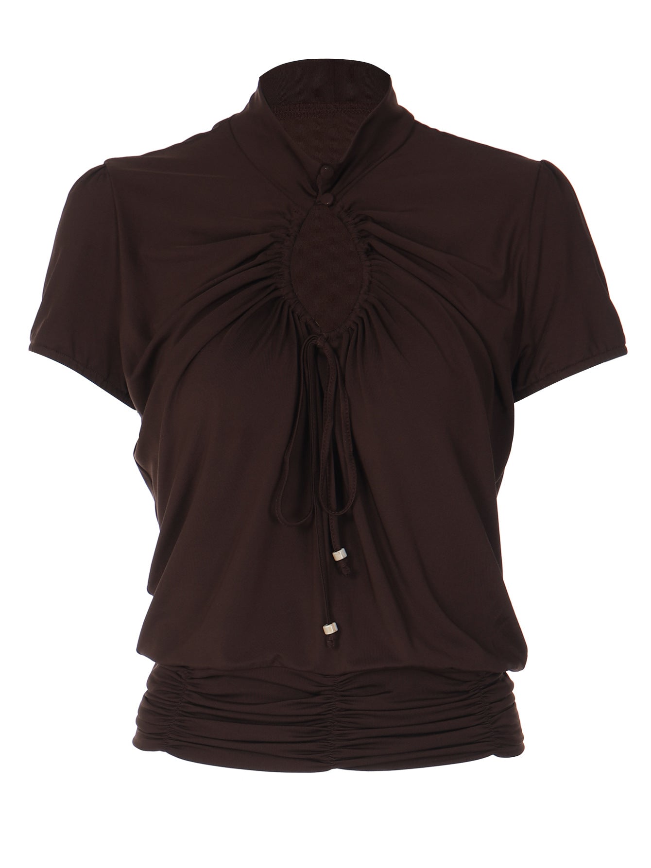 French Style Slim-Fit Short Sleeve Top With Hollow Out Design